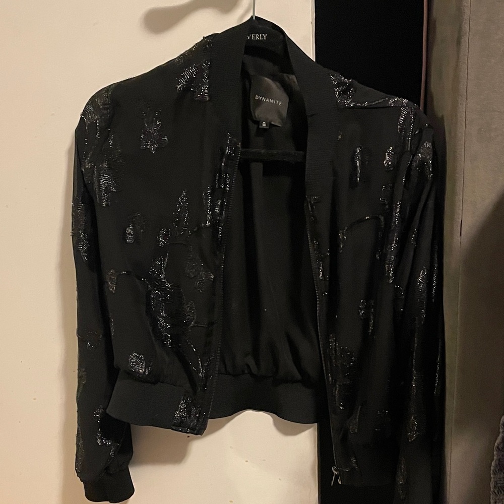 Dynamite Shimmering Black Bomber Jacket